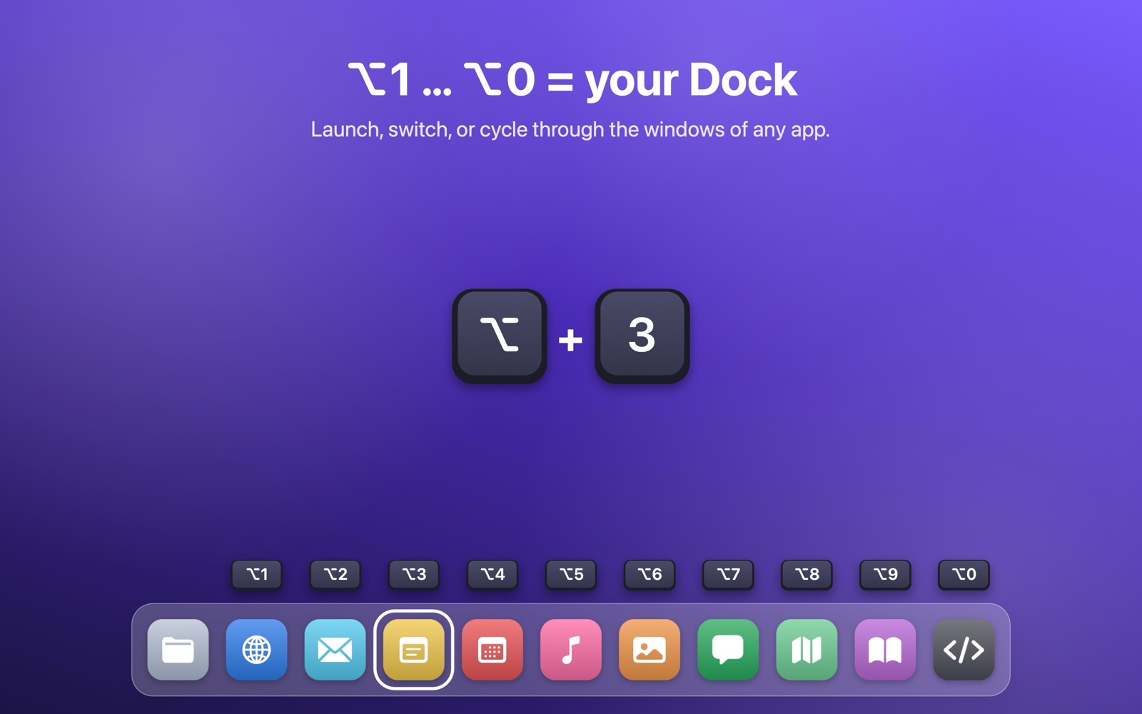 Number shortcuts above the apps in the Dock